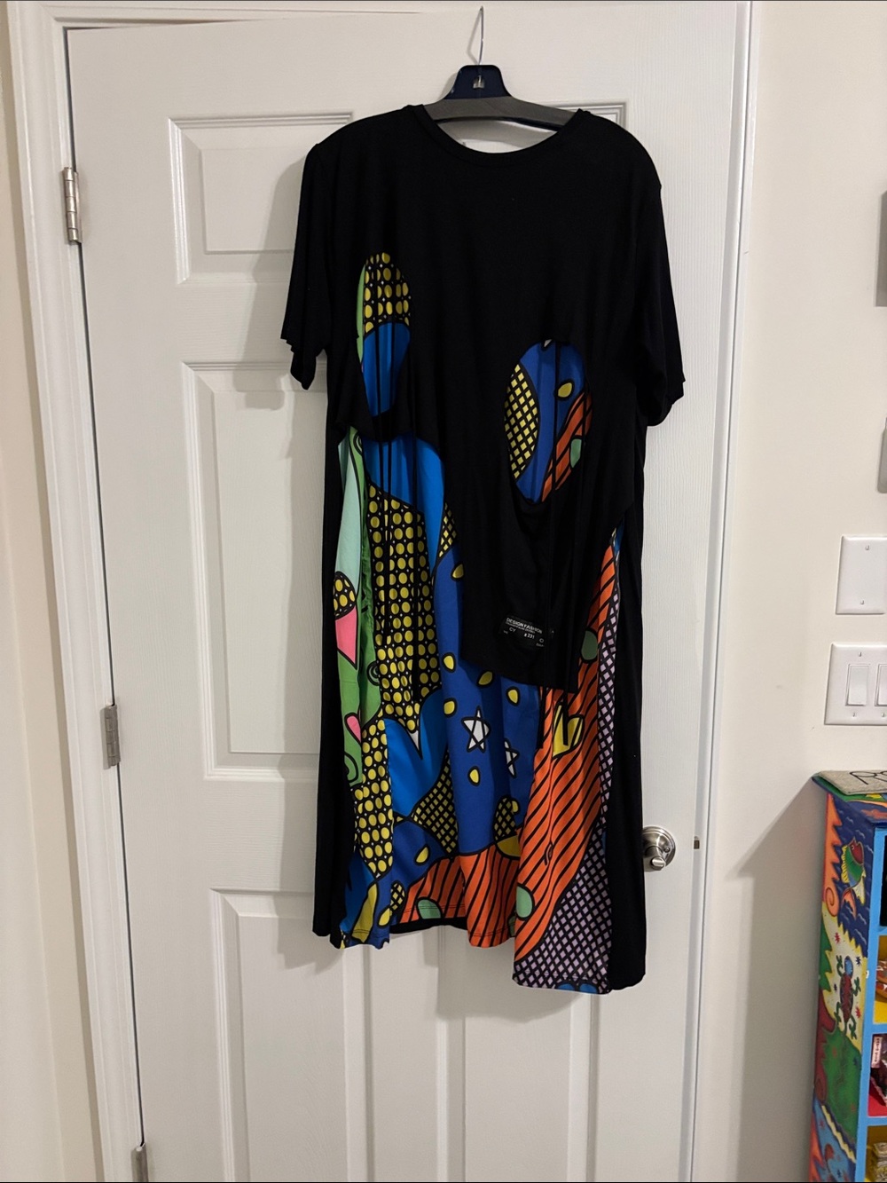 Black Graphic Panel Dress with Multicolor Pop Art Print